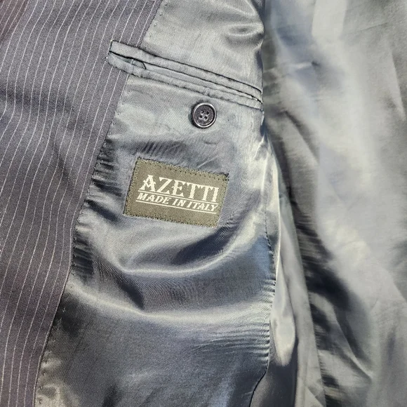 Azetti Made in Italy 100% Wool Navy Pinstripe Suit Jacket Size 54R - Picture 8 of 11